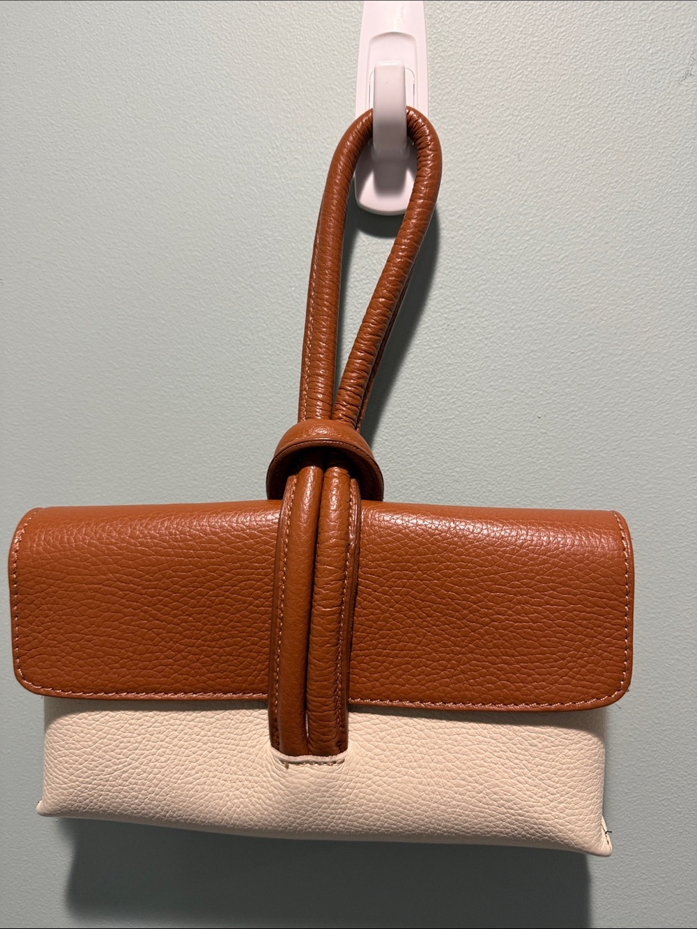 Wristlet Clutch Two-Tone Leather — Brown & Cream